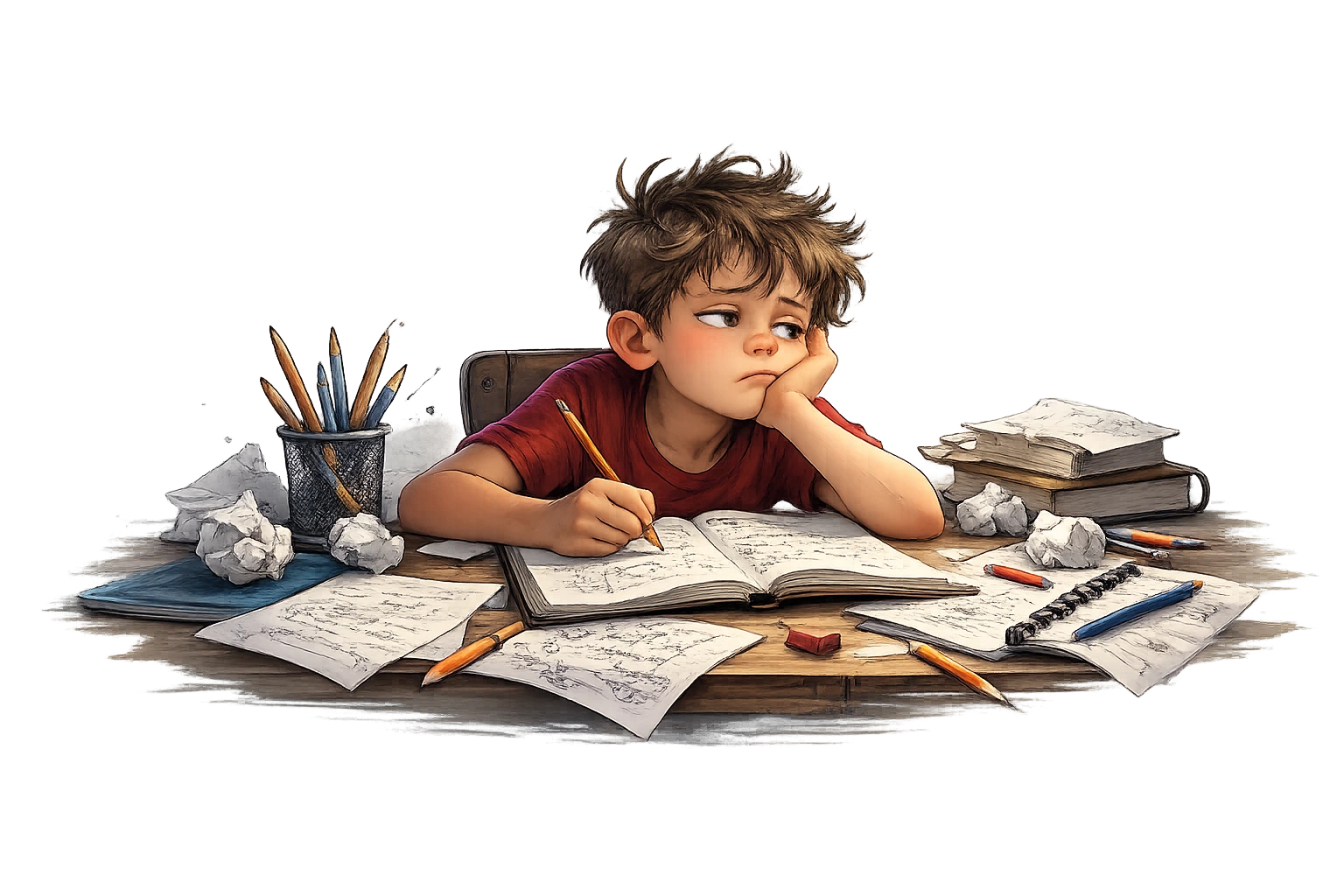 Criança entediada estudando