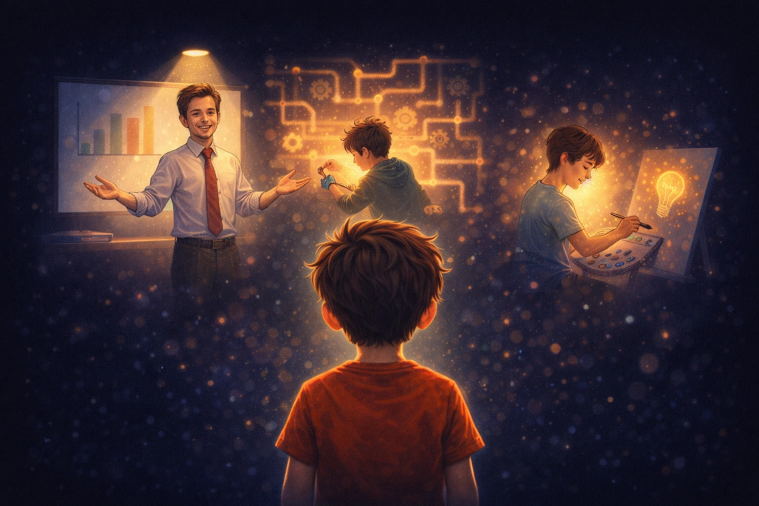 Criança imaginando seu futuro